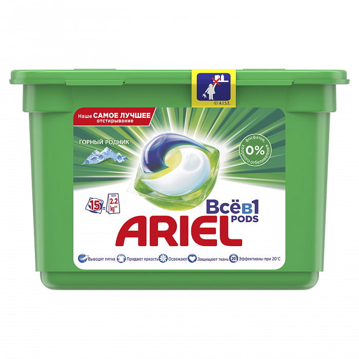 ARIEL Горный родник Средство моющ синтет. жидкое в растворим. капсулах,15шт*25.2г