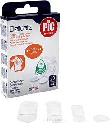 Пластырь Delicate с антибактериальной подушечкой  для чувствительной кожи, набор, размеры мм: 19x72; 25х72; 16х57; диам. 22,5; № 20