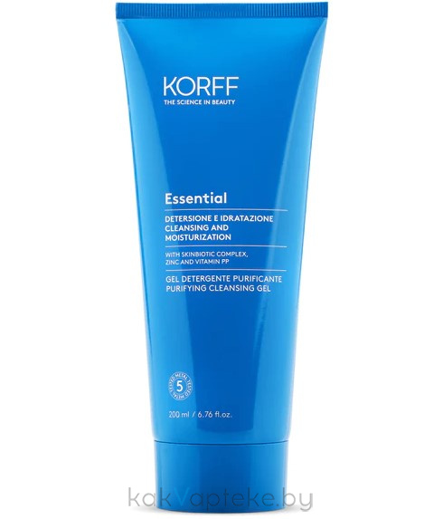 KORFF Очищающий и увлажняющий гель для лица Essential CLEANSING AND MOISTURIZATION PURIFYING CLEANSING GEL, 200 мл
