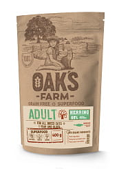 OAK'S FARM Полноценный беззерновой корм для взрослых кошек Herring / Сельдь. 400гр