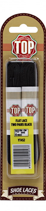 TOP Шнурки плоские 90 см - черные (2 пары в упаковке)