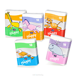 Bella Baby Happy Платочки бумажные гигиенические носовые трехслойные 10шт. (мини, звери)