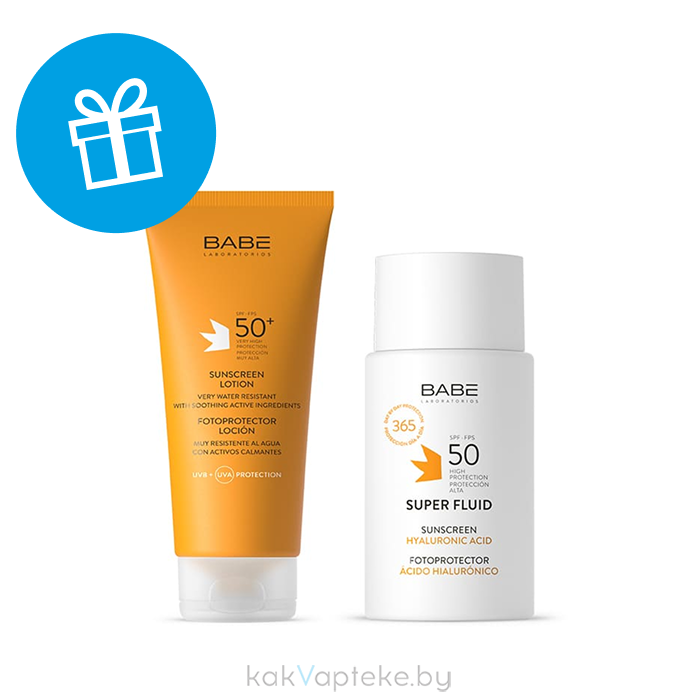 "LABORATORIOS BABE" Набор косметический: Солнцезащ.лосьон SPF50+ 200мл/Супер флюид SPF50, 50 мл