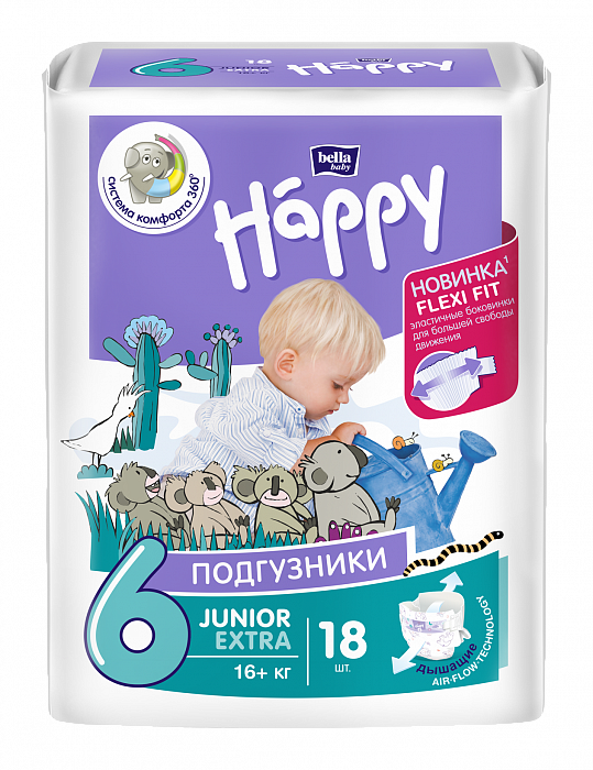 Bella Baby Happy junior extra Подгузники гигиенические для детей (Flexi Fit) 18 шт