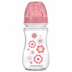 Canpol babies Бутылочка для кормления пластиковая (медл. поток с шир. гор. 3+) 240 мл 35/217 pink