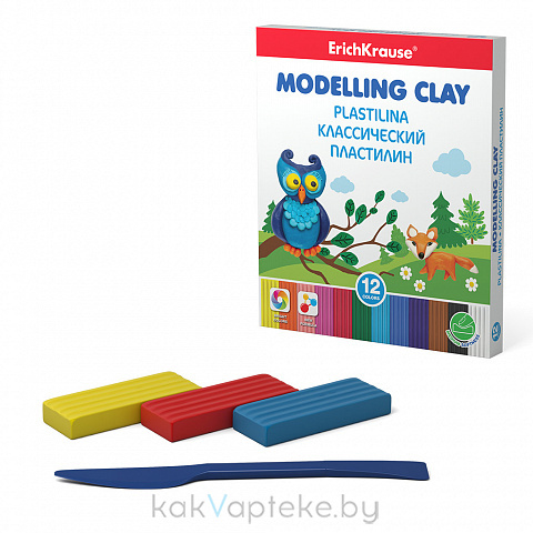 ErichKrause Пластилин классический  12цв/216г, со стеком