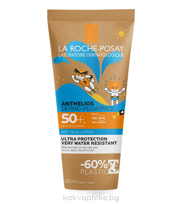 La Roche-Posay Anthelios Dermo-pediatrics детский солнцезащитный гель с технологией нанесения на влажную кожу для лица и тела SPF 50+ 200 мл