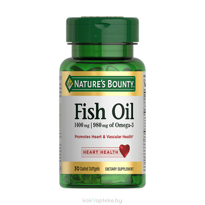 Nature's Bounty Рыбий жир 1400 мг, 980 мг Омега-3, БАД капсулы №30