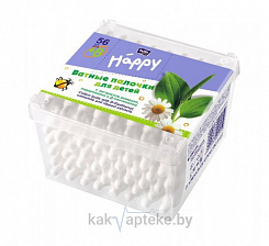 Bella Baby Happy Ватные палочки с ограничителем для детей с экстрактом череды и Д-пантенолом, 56 шт