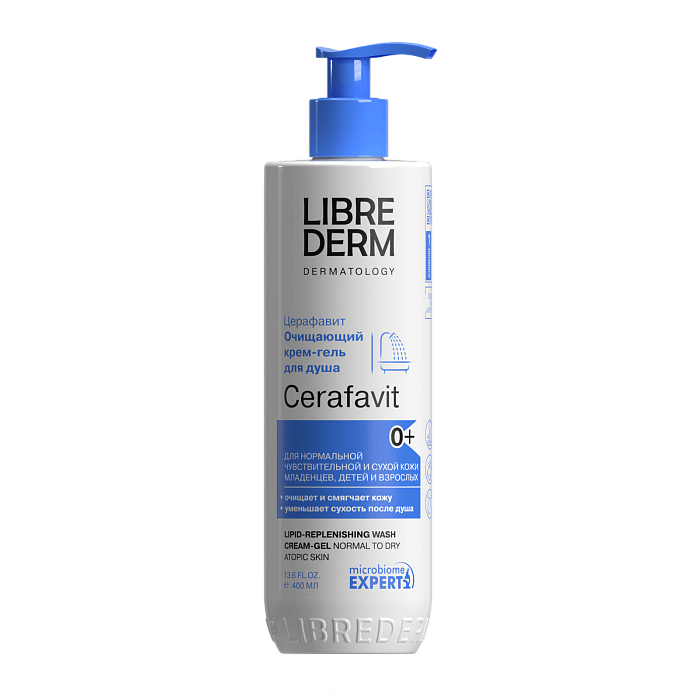 LIBREDERM ЦЕРАФАВИТ/CERAFAVIT Очищающий липидовосстанавливающий крем-гель для лица и тела младенцев, детей и взрослых с церамидами и пребиотиком 400 мл