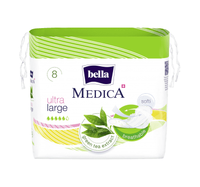 Bella Medica Ультратонкие женские гигиенические впитывающие прокладки с экстрактом зеленого чая (green tea extract): размер Ultra Large 8шт