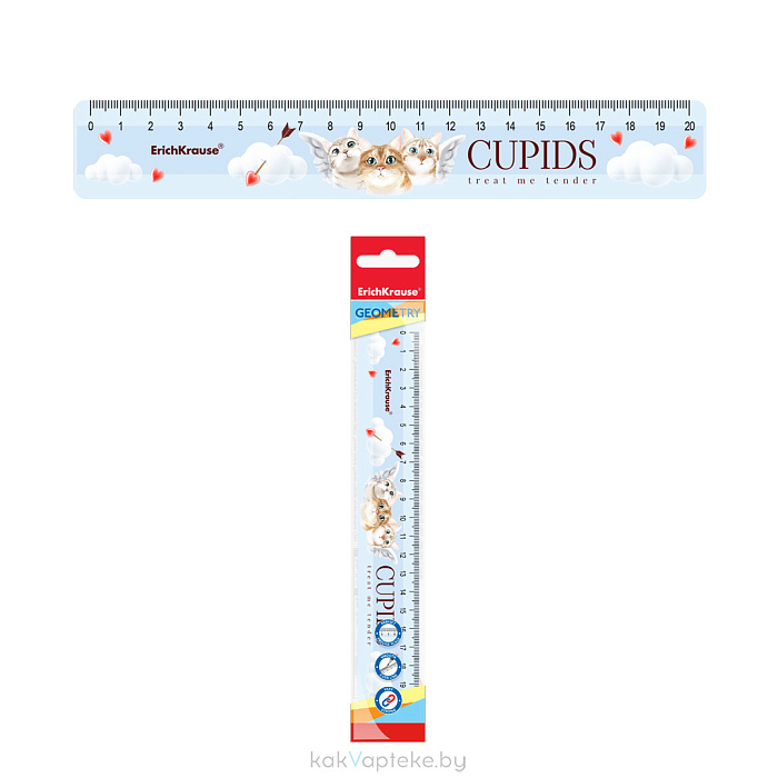 ErichKrause Линейка пластиковая 20см Cupids, флоупак 57859