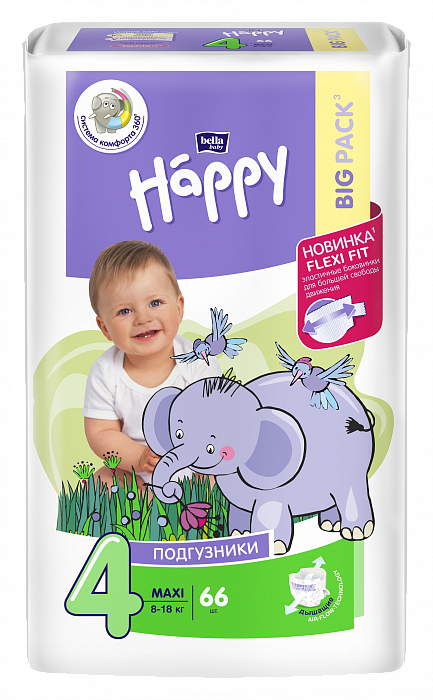 Bella Baby Happy Maxi Подгузники гигиенические для детей (Flexi Fit), 66 шт