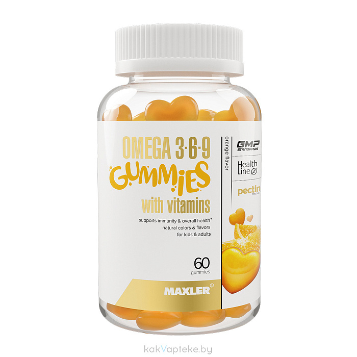 MAXLER БАД «Омега 3-6-9 гаммиз» вкус: апельсин, жевательные конфеты по 3 г №60