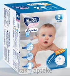 AURA baby Детские одноразовые подгузники ( 2S,3-6 кг), 16 шт