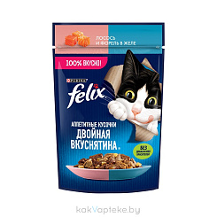 FELIX Аппетитные кусочки Двойная вкуснятина  Корм консервированный полнорационный для взрослых кошек, с говядиной и домашней птицей в желе,75 гр