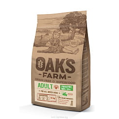 OAK'S FARM Полноценный беззерновой корм для взрослых собак всех пород Poultry/Домашняя птица 12кг