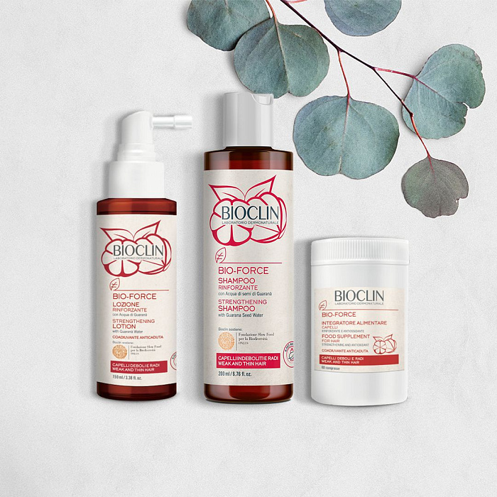 BIOCLIN BIO-FORCE Укрепляющий шампунь для ослабленных и тонких волос (гуарана), 200 мл