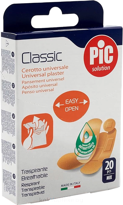 Пластырь Classic универс. с антибакт подуш, набор, размеры мм:19x72; 25х72; 16х57; диам. 22,5; № 20