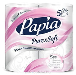 PAPIA бумага туалетная белая Pure&Soft пятислойная 4шт