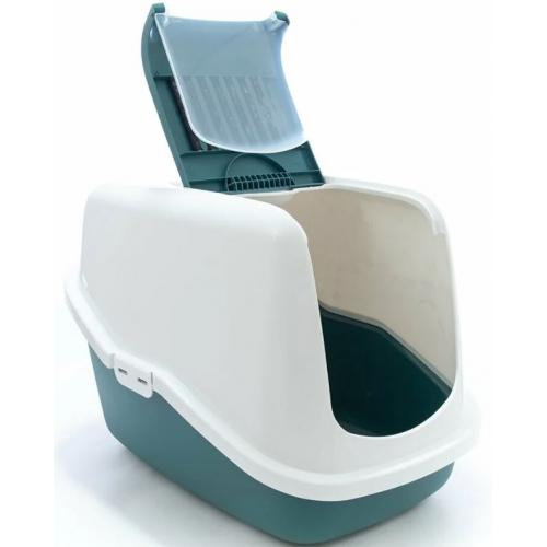 Savic Туалет-домик "Nestor" для кошек, 56 x 39 x 38.5 см, белый/зеленый, пластик