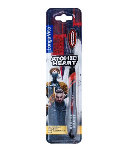 Longa Vita зубная щетка для взрослых (ATOMIC HEARTсредней жесткости), арт F-07 1 шт