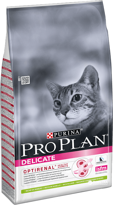 Pro Plan Корм сухой полнорац. для взр. кошек с чувств. пищ. или с особыми предпочт. в еде, с высоким содерж. Ягненка, 10 кг