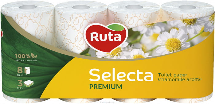 Туалетная бумага "Ruta" Selecta 8 рул. белая с ароматом ромашки