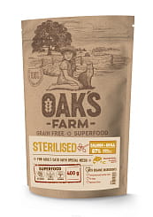 OAK'S FARM Полноценный беззерновой корм для взрослых стерилизованных кошек Salmon + Krill / Лосось и криль.400гр