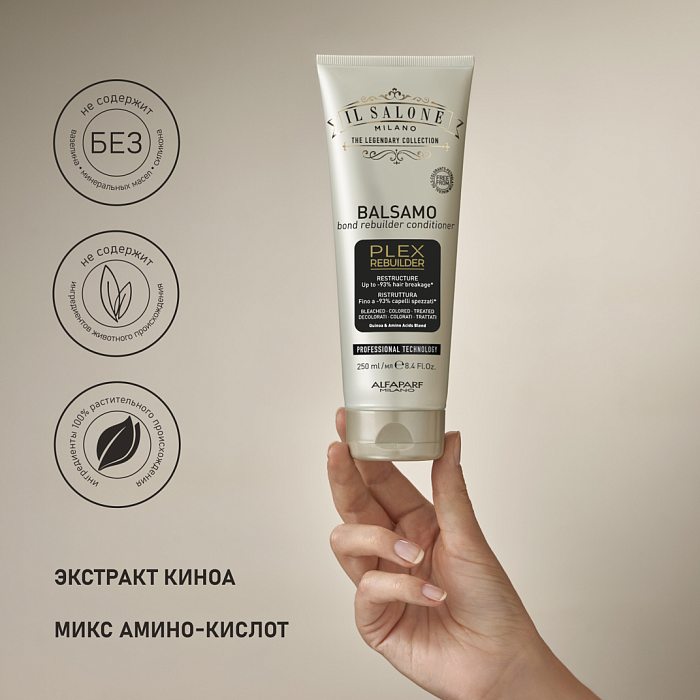IL SALONE MILANO Plex Rebuilder Реструктурирующий бондинг-кондиционер для осветленных, окрашенных и поврежденных волос, 250 мл