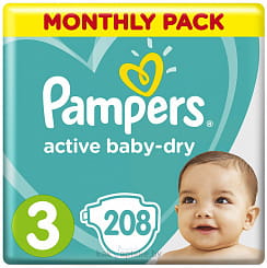 PAMPERS Active Baby-Dry Детские одноразовые подгузники (Midi), 208 шт