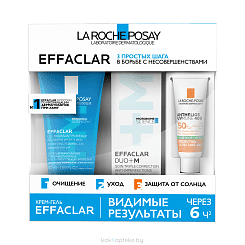 LA ROCHE-POSAY Набор: Effaclar Гель очищающий пенящийся для чувствит. жирной кожи лица и тела 50мл + Тройной корректир. крем-гель для проблемной кожи Effaclar DUO+M 15 мл + Солнцезащитный матирующий флюид для лица SPF 50+/PPD 56 Anthelious Uvmune 400  3 м