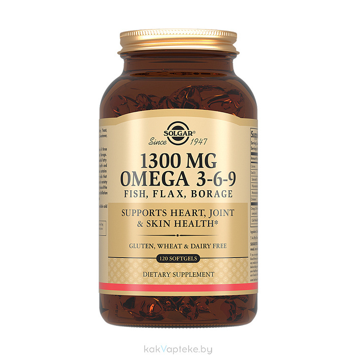 Solgar Комплекс жирных кислот 1300 мг Омега 3-6-9, БАД капсулы №120