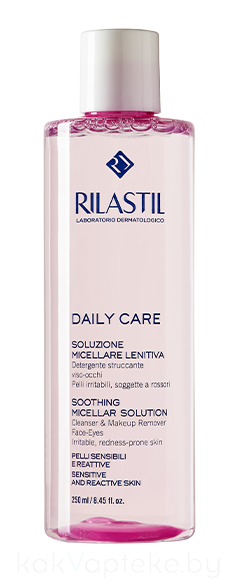 Rilastil DAILY CARE Успокаивающая мицеллярная вода для снятия макияжа с лица и глаз для чувствительной и склонной к аллергии кожи, 250 мл