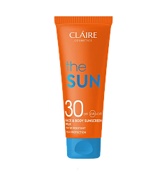 CLAIRE COSMETICS THE SUN Солнцезащитное увлажняющее молочко для лица и тела водостойкое SPF 30, 200 мл