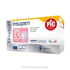 Иглы для шприц-ручки для введения инсулина PIC solution INSUPEN ADVANCED, размеры: G34 (0,18 мм х 3,5 мм) №100