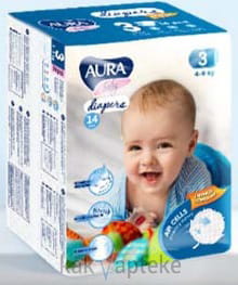 AURA baby Детские одноразовые подгузники ( 3M,4-9 кг), 14 шт
