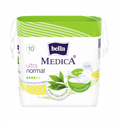 Bella Medica Ультратонкие женские гигиенические впитывающие прокладки с экстрактом зеленого чая (green tea extract): размер Ultra Normal 10шт