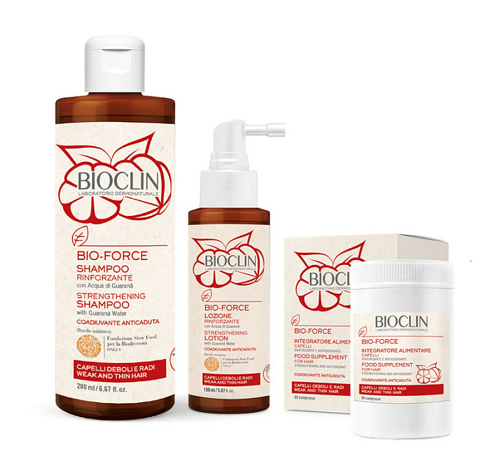 BIOCLIN BIO-FORCE Укрепляющий лосьон-спрей для ослабленных и тонких волос (гуарана), 150 мл