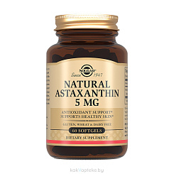Solgar Астаксантин 5 мг из микроводоросли, БАД капсулы №60