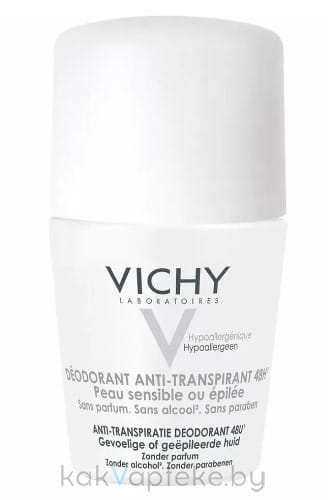 VICHY Дезодорант-антиперспирант шариковый для очень чувствительной кожи, 50 мл