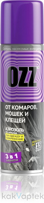 OZZ  Средство репеллентно-акарицидное Аэрозоль 3 в 1 от комаров, мошек и клещей, 150 мл