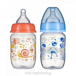 ПОМА Бутылочка пластик с широк горлом с  мол силик соской с медл поток 0мес+ арт7010 180 мл 1 шт