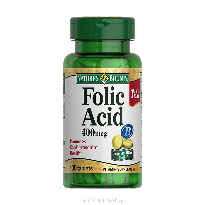 Nature's Bounty Фолиевая кислота 400 мкг, БАД таблетки №100
