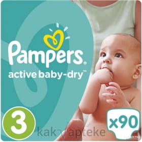 PAMPERS Active Baby-Dry Детские одноразовые подгузники (Midi 5-9 кг), 90 шт