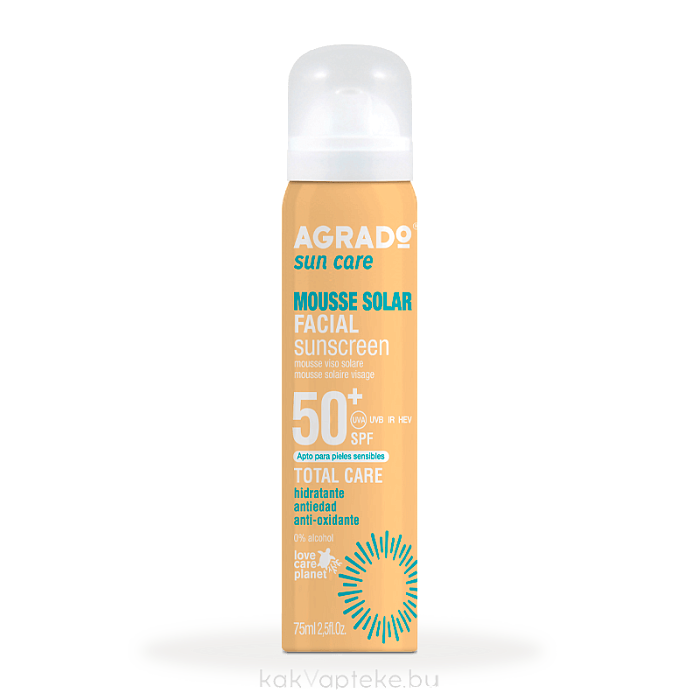 AGRADO Солнцезащитный мусс для лица SPF 50+ / Facial Sunscreen Mousse SPF 50+, 75мл