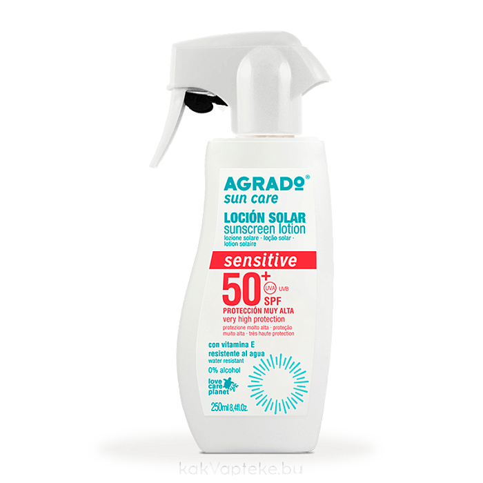 AGRADO Солнцезащитный лосьон для чувствительной кожи SPF50+ / Sunscreen Lotion SPF 50+ Sensitive, 250мл