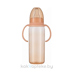 ПОМА Бутылочка 240 мл (ПП, с ручками) с молочной соской (силикон, быстрый поток) 6 мес + арт. 8110, 1 шт