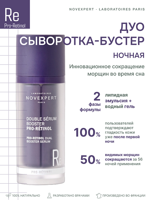 Novexpert Pro-Retinol Ночная ДУО сыворотка-бустер 30 мл