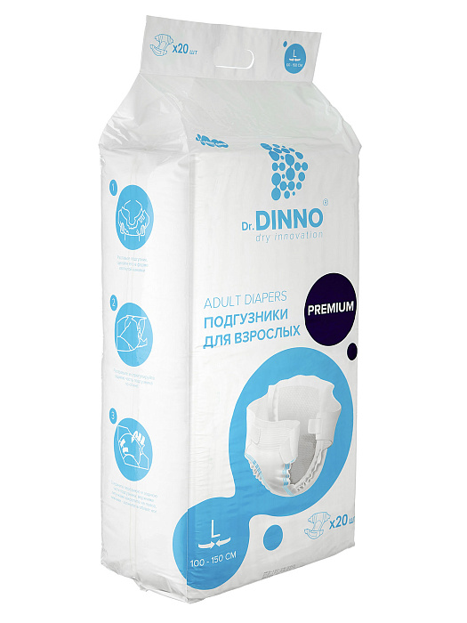 Dr.DINNO Premium Подгузники для взрослых (размер L) 20 шт